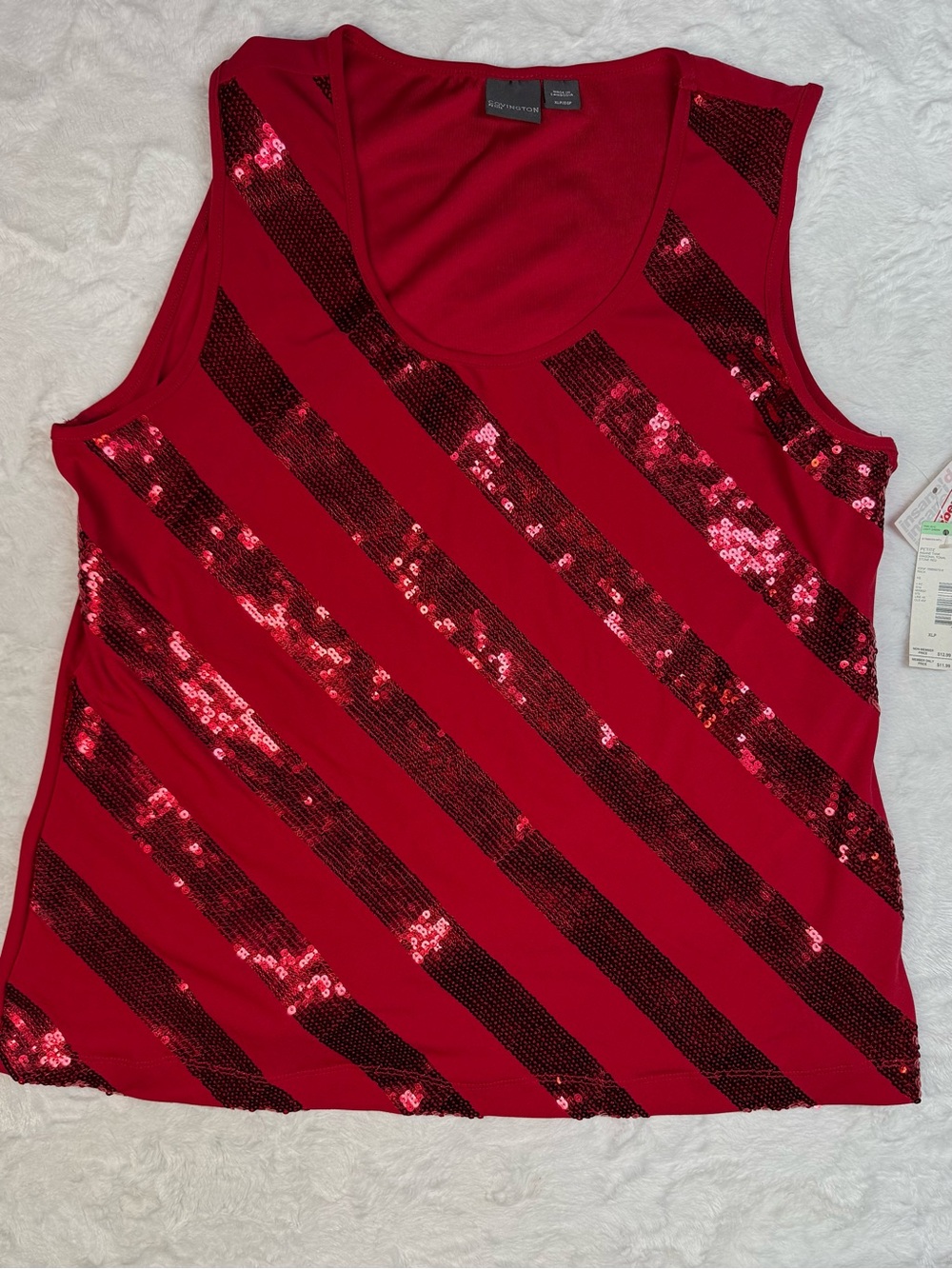 Red Sequin Stripe Sleeveless Top-